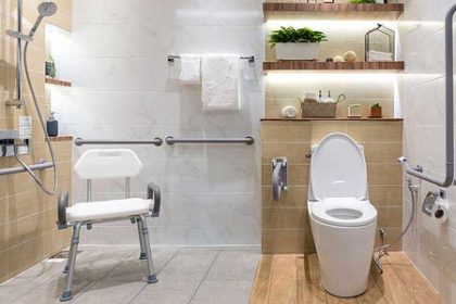 Senior holding grab bar in shower for safety - grab bars installation guide